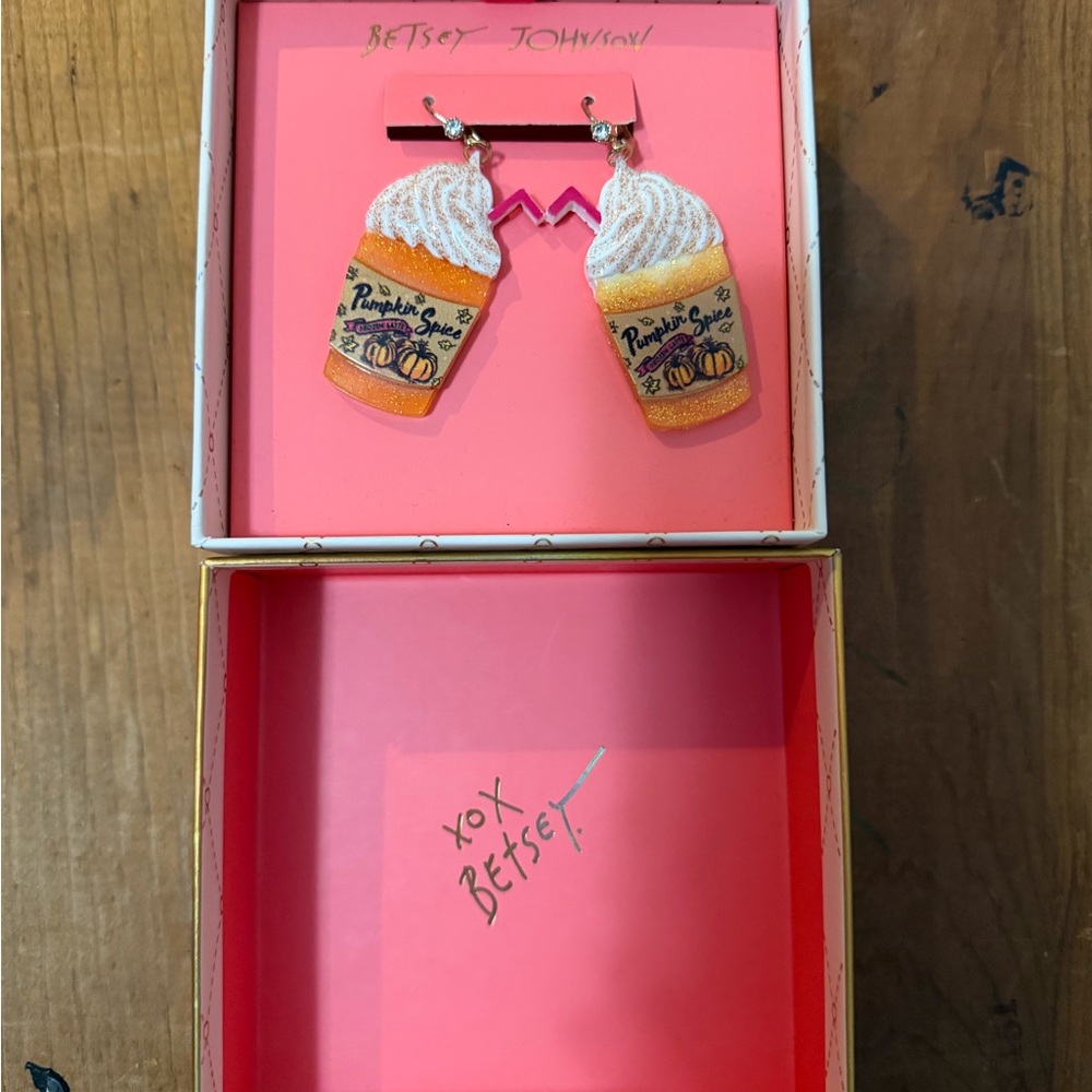 Betsey Johnson Orange Pumpkin Spice Earrings - Picture 2 of 3